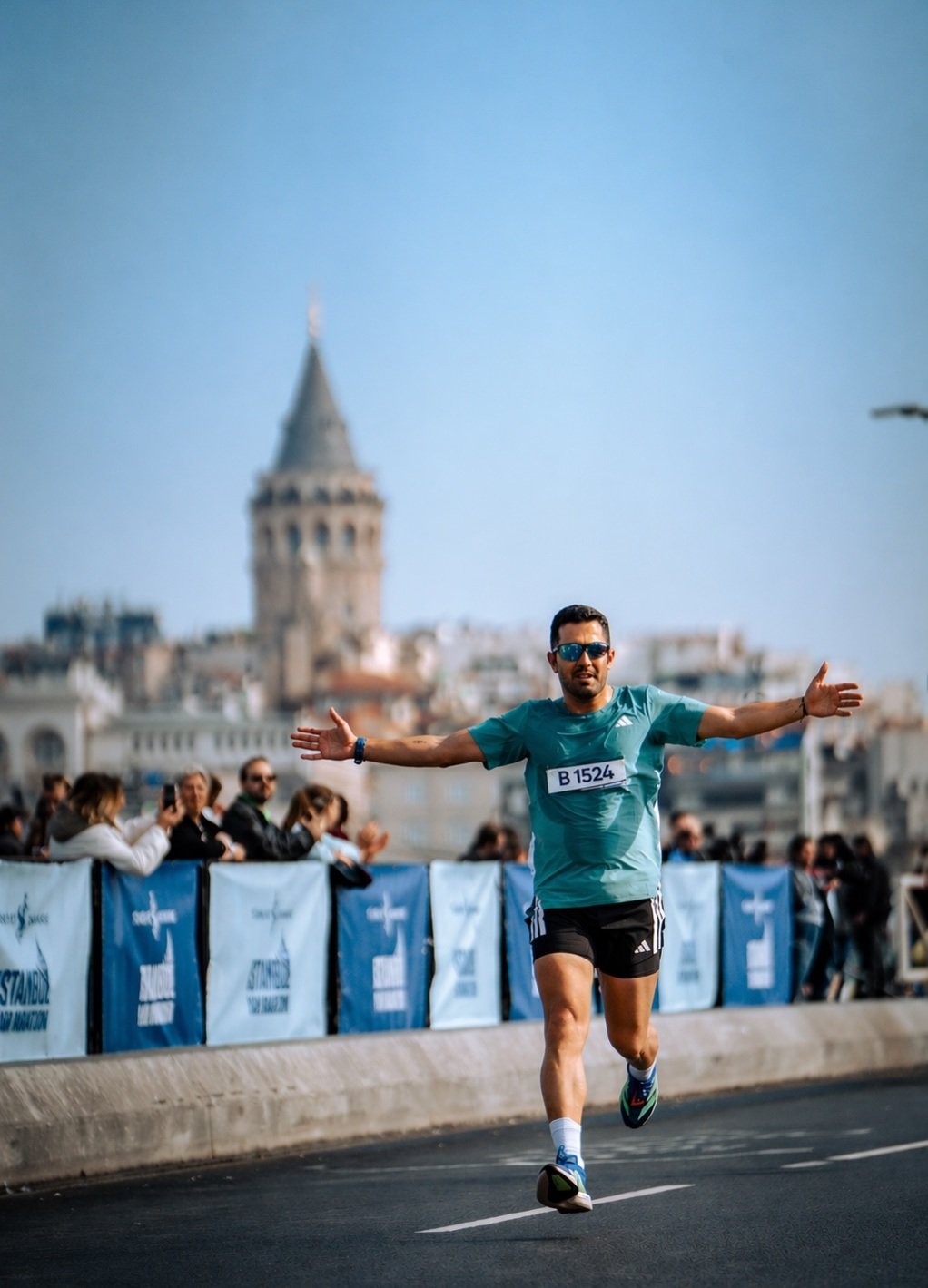 Zavosh running past Galata Tower during a race